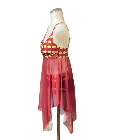 NWOT Women Swimsuit Red Mesh Bikini Size M - Picture 3 of 12